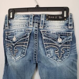 Rock Revival 25 Jen Boot Cut Jeans Light Medium Wash Denim Flap Pocket